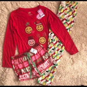 Justice Girls 3pc Christmas Emoji Pajama Set | Size 8